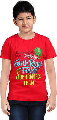 dongli Boys Typography, Printed Cotton Blend Regular T Shirt(Red, Pack of 1)