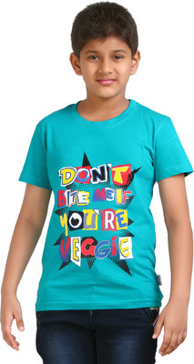 dongli Boys Typography, Printed Cotton Blend Regular T Shirt(Blue, Pack of 1)
