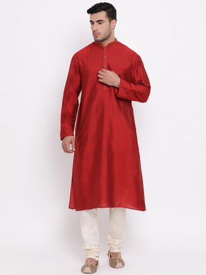 Zois Men Solid Straight Kurta(Red)