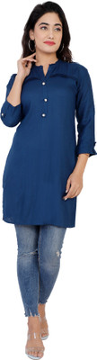 MISREE Women Solid Straight Kurta(Dark Blue)