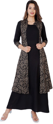 Deep Fashion Women Floral Print Gown Kurta(Black)