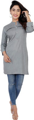 MISREE Women Solid Straight Kurta(Grey)