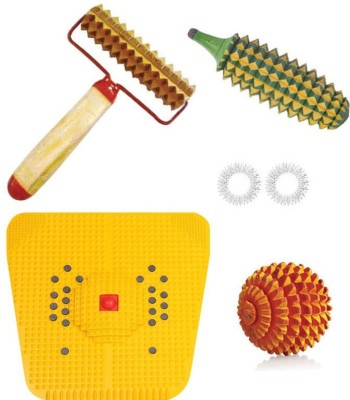 Acufit ACU012 Acupressure Massager Tools Combo Kit With Acupressure Bio-Magnetic Foot Mat + Karela Wooden + Wooden Ball + 2 Ring + Wooden Handle Roll For Stress And Pain Relief Acupressure Kit Massager(Multicolor)