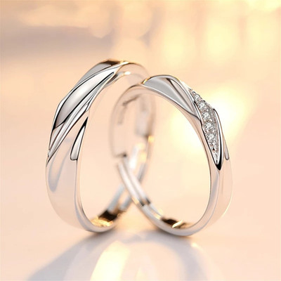 BlueShine Adjustable Couple Ring for lovers in Silver valentine gift proposal Finger Rings Alloy Cubic Zirconia Palladium Plated Ring Set
