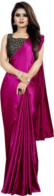 Dream Crushers Solid/Plain Bollywood Satin Saree(Magenta)