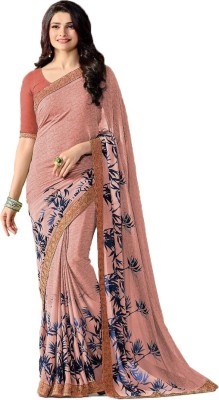 Bombey Velvat Fab Printed, Self Design, Ombre, Temple Border, Striped, Floral Print, Solid/Plain, Checkered Daily Wear Georgette Saree(Pink)