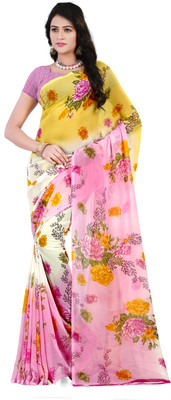 Anand Sarees Floral Print Daily Wear Georgette Saree(Pink, Yellow)