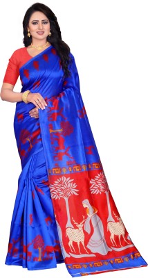 WOMENTIC Self Design Bollywood Silk Blend, Georgette Saree(Multicolor, Blue)