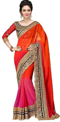 jayant creation Solid/Plain Bollywood Georgette Saree(Orange)