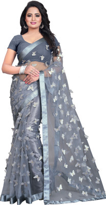 Goripati Fashion Self Design Bollywood Net Saree(Grey)