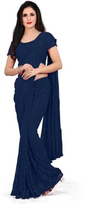 MAA ENTERPRISE Self Design, Embellished, Woven, Dyed, Solid/Plain Bollywood Net, Art Silk Saree(Blue)