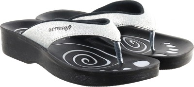 Aerosoft Women Women's Silver Slipper Slippers(Black, Silver , 36)