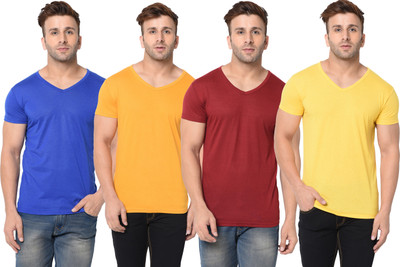 Jangoboy Solid Men V Neck Multicolor T-Shirt