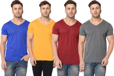 Jangoboy Solid Men V Neck Multicolor T-Shirt