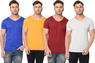 Jangoboy Solid Men V Neck Multicolor T-Shirt