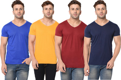 Jangoboy Solid Men V Neck Multicolor T-Shirt