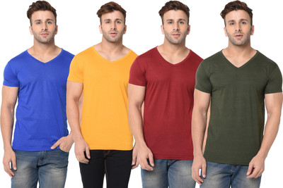 Jangoboy Solid Men V Neck Multicolor T-Shirt