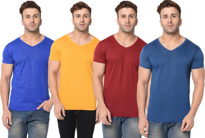 Jangoboy Solid Men V Neck Multicolor T-Shirt