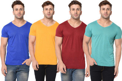 Jangoboy Solid Men V Neck Multicolor T-Shirt