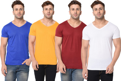 Jangoboy Solid Men V Neck Multicolor T-Shirt