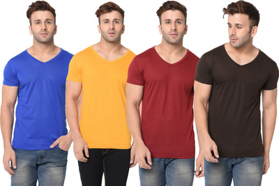 Jangoboy Solid Men V Neck Multicolor T-Shirt