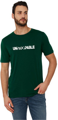 Workshop Market Graphic Print Men Round Neck Green T-Shirt