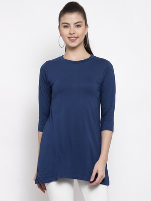 KALT Casual 3/4 Sleeve Solid Women Blue Top