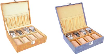 LEDO Watch Case Brown Tan And Blue Watch Box(Brown Tan And Blue, Holds 8 Watches)