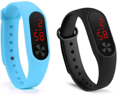 UNEQUETREND sky blue and black led digital combo pack of 2 Yuuto fashion digital led watch band type bracelet m3 sky blue and black kids watch for boys and girls Digital Watch - For Men & Women
