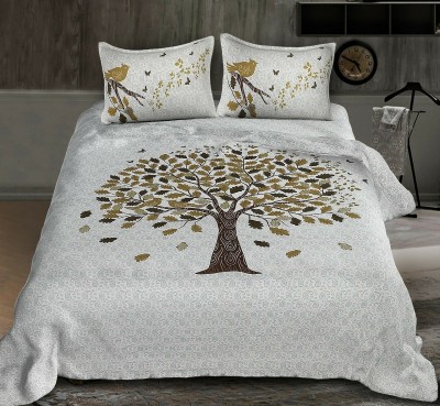 Pinkcity print 151 TC Cotton King Jaipuri Prints Flat Bedsheet(Pack of 1, White, Brown)