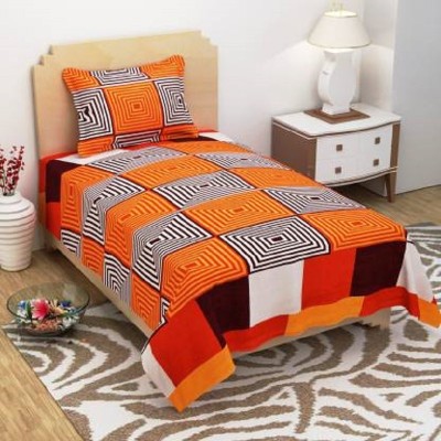 Bhagwati Handloom 185 TC Cotton Single Printed Flat Bedsheet(Pack of 1, Orange)
