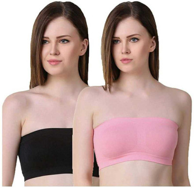Mysha Women Bandeau/Tube Non Padded Bra(Black, Pink)