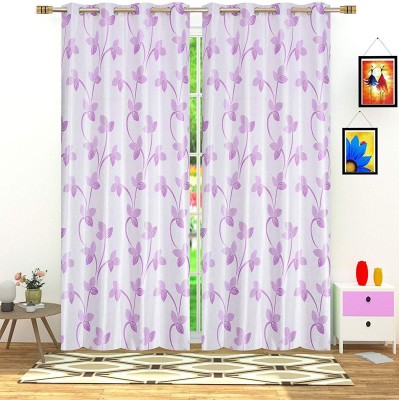 Radha Enterprises 152 cm (5 ft) Polyester Semi Transparent Window Curtain (Pack Of 2)(Floral, Purple)