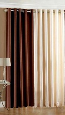 Styletex 270 cm (9 ft) Polyester Semi Transparent Long Door Curtain (Pack Of 2)(Plain, Brown)