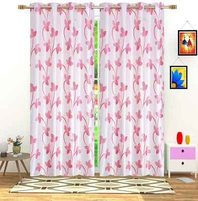 Radees Creations 153 cm (5 ft) Polyester Window Curtain (Pack Of 2)(Printed, Pink)