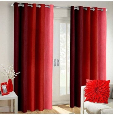 Styletex 151 cm (5 ft) Polyester Semi Transparent Window Curtain (Pack Of 2)(Striped, Red)