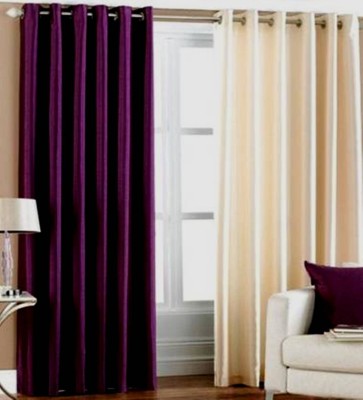 Styletex 151 cm (5 ft) Polyester Semi Transparent Window Curtain (Pack Of 2)(Plain, Purple)