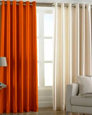 Styletex 270 cm (9 ft) Polyester Semi Transparent Long Door Curtain (Pack Of 2)(Plain, Orange)