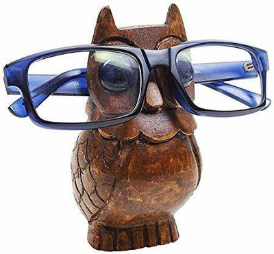 ORTUS 1 Compartments Wood Wooden Owl Eyeglass Spectacle Holder Handmade Stand for Office Desk Home Décor Gifts(Brown)