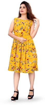 Hiral Creation Women Fit and Flare Yellow Dress