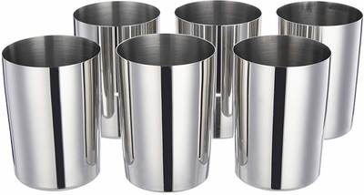 EMPHIRE (Pack of 6) Stainless Steel Cookware Set, 3 Piece, Silver  Glass Set Water/Juice Glass(250 ml, Steel, Silver)