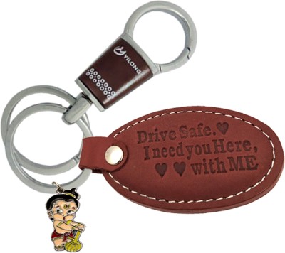 MGP FASHION Brown Leather Drive Safe Messages With Bal Hanuman And Locking Hook High Quality Car Bike Men Women Girl Boy Gift Keyring Key Chain