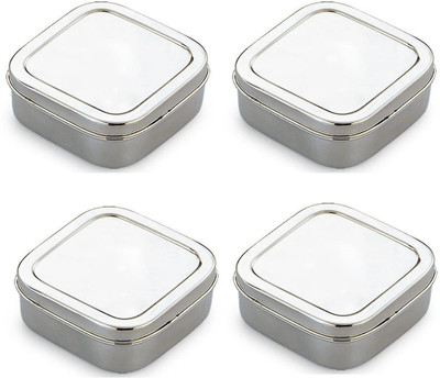 Prateek Kitchenware Mirror Finish Stainless 4 Containers Lunch Box(300 ml)