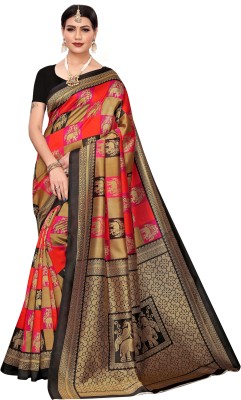 Aaghnya Self Design, Checkered Bollywood Art Silk Saree(Black, Pink)