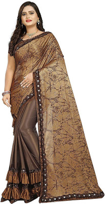 ZUUL Self Design Bollywood Lycra Blend Saree(Brown)