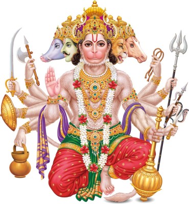 god & god's 35 cm Panchmukhi hanuman Self Adhesive Sticker(Pack of 1)