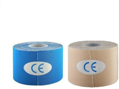 Web Mall Supreme Kinesiology Tape (100% Water Resistance) (Pack Of 2) Knee, Calf & Thigh Support(Beige, Blue)