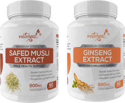 Natureal Male Health Combo of Safed Musli Extract & Ginseng Extract-800 Mg Capsules Each(2 x 60 No)