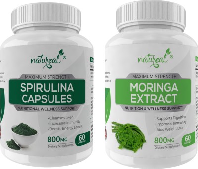 Natureal Detox Combo of Spirulina & Moringa Extract-800 Mg Capsules Each(2 x 60 No)