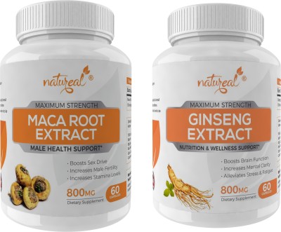Natureal Male Health Combo of Macaroot Extract & Ginseng Extract-800 Mg Capsules Each(2 x 60 No)